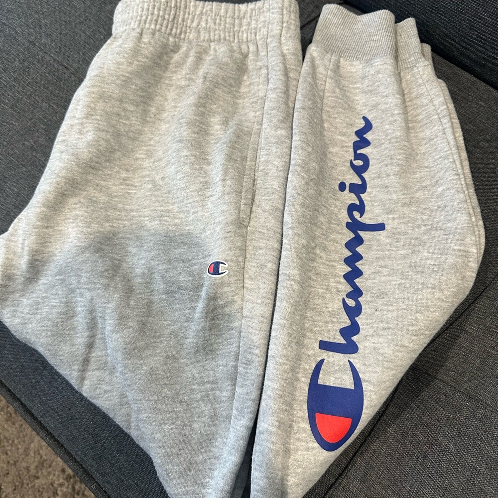 Champion Kids Light Gray Joggers with Blue Logo